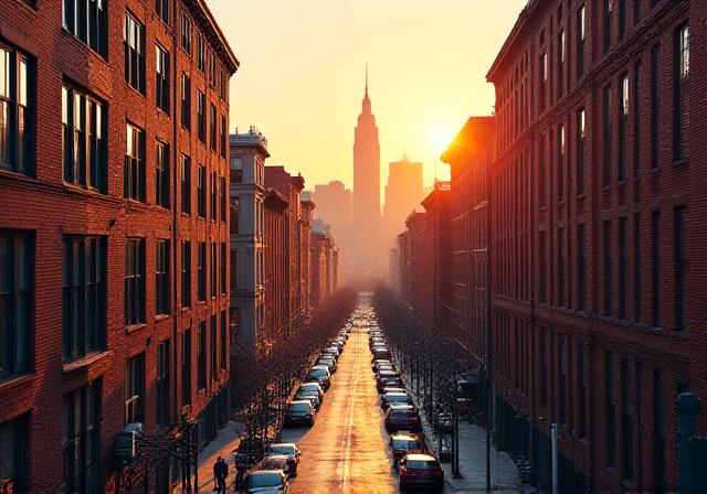 Panoramic view of the Brooklyn skyline near Bainbridge Street